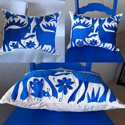Hand embroidered Mexican Pillow Blue